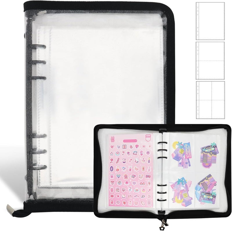 Ruatu Sticker Storage Organizer Binder A5 Sticker Book Collecting Album Reusable Sticker Collection Book with Pocket Zipper Sticker Holder Keeper Book for Adult Collecting Sticker (black) - Image 1